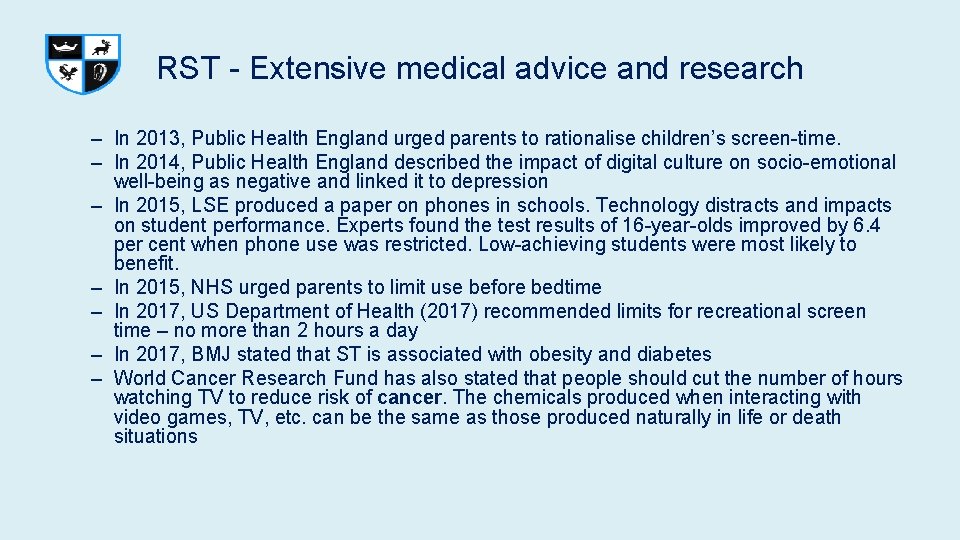 RST - Extensive medical advice and research – In 2013, Public Health England urged RST - Extensive medical advice and research – In 2013, Public Health England urged