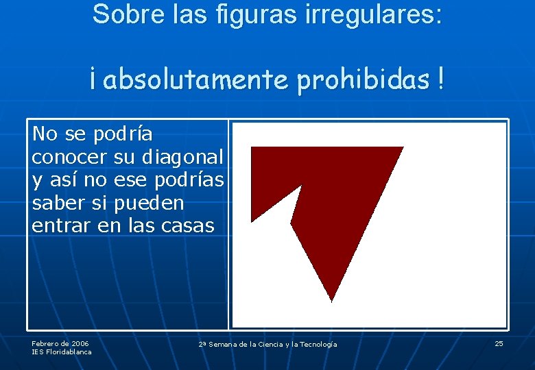 Sobre las figuras irregulares: ¡ absolutamente prohibidas ! No se podría conocer su diagonal