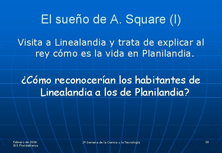El sueño de A. Square (I) Visita a Linealandia y trata de explicar al