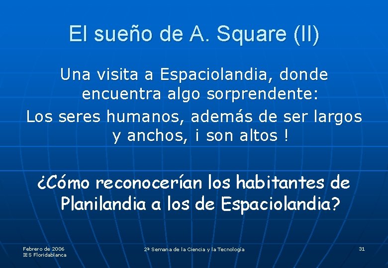 El sueño de A. Square (II) Una visita a Espaciolandia, donde encuentra algo sorprendente:
