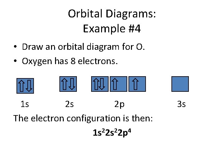 Orbital Diagrams: Example #4 • Draw an orbital diagram for O. • Oxygen has