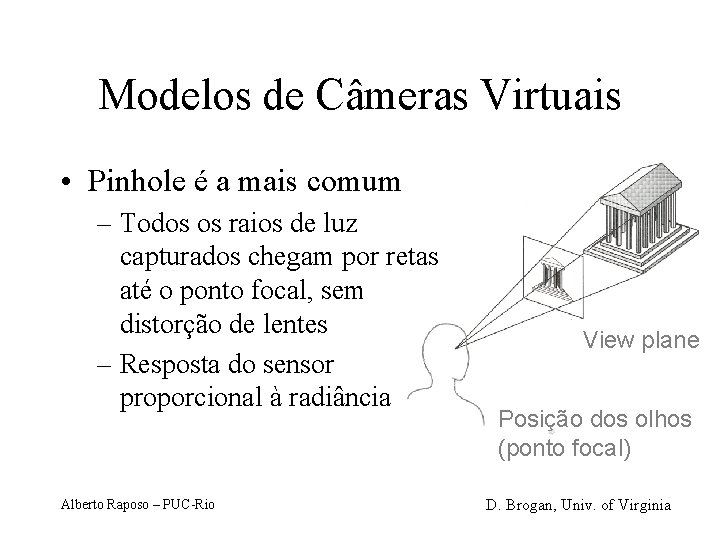 Modelos de Câmeras Virtuais • Pinhole é a mais comum – Todos os raios