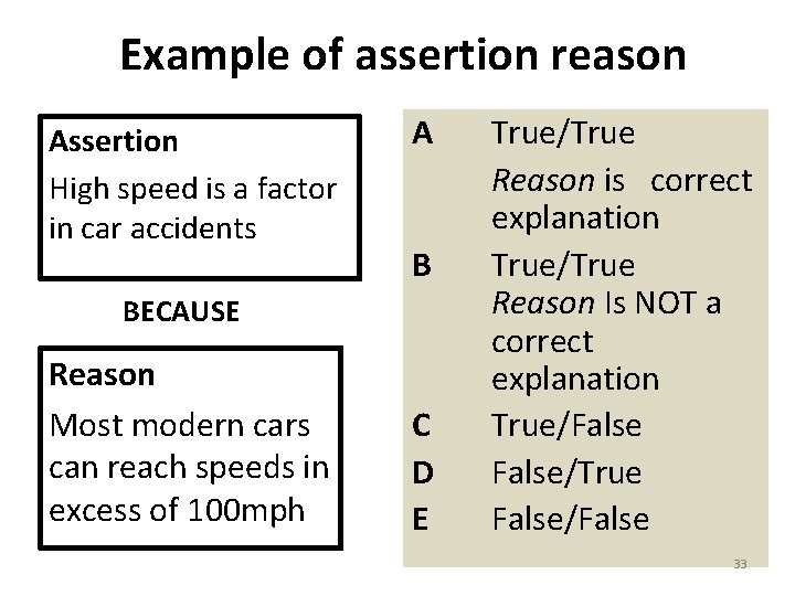Example of assertion reason Assertion High speed is a factor in car accidents A