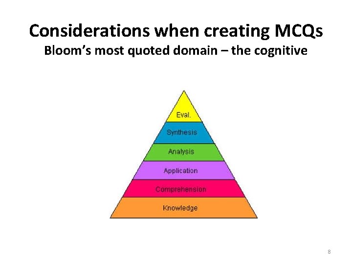 Considerations when creating MCQs Bloom’s most quoted domain – the cognitive 8 