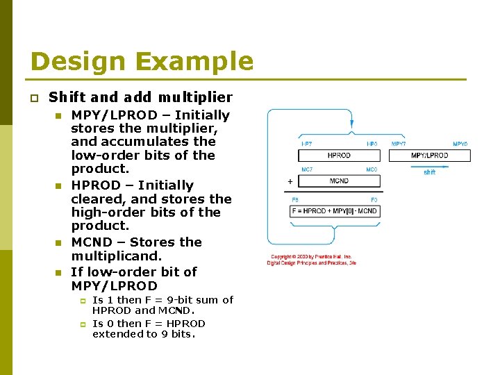 Design Example p Shift and add multiplier n n MPY/LPROD – Initially stores the