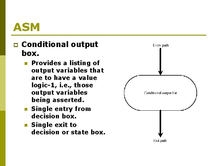 ASM p Conditional output box. n n n Provides a listing of output variables