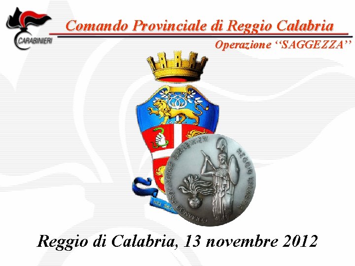 Comando Provinciale di Reggio Calabria Operazione ‘‘SAGGEZZA’’ Reggio di Calabria, 13 novembre 2012 