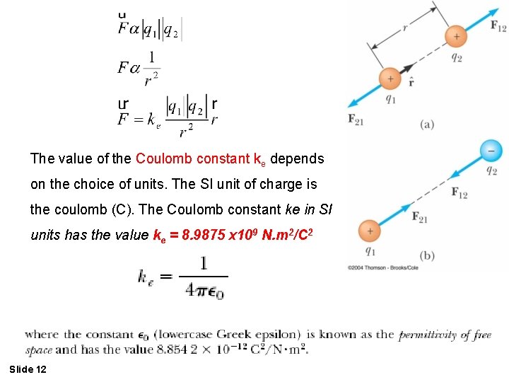 The value of the Coulomb constant ke depends on the choice of units. The