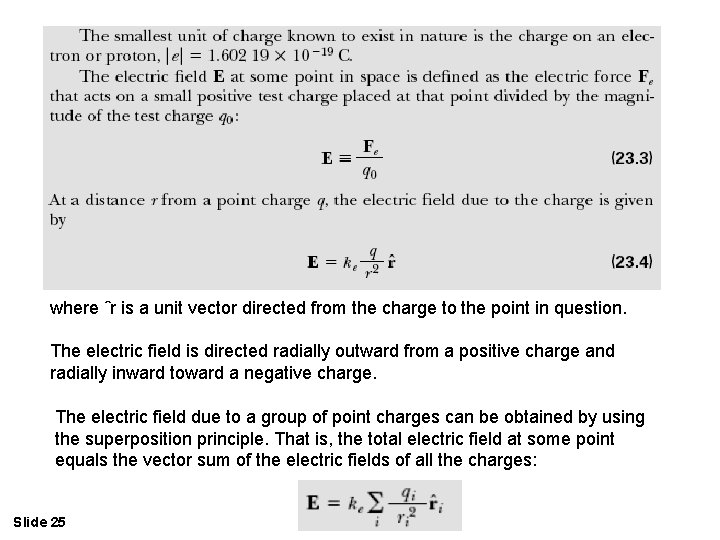 where ˆr is a unit vector directed from the charge to the point in
