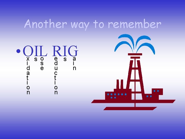 Another way to remember • OIL RIG x s o i s d e