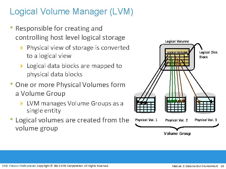 Logical Volume Manager (LVM) • Responsible for creating and controlling host level logical storage