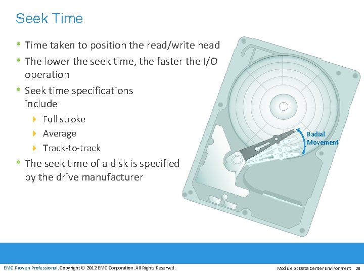 Seek Time • Time taken to position the read/write head • The lower the