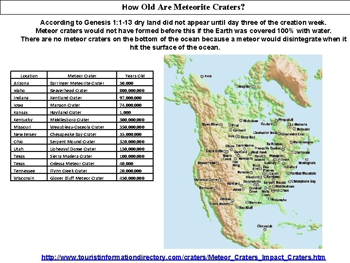 How Old Are Meteorite Craters? According to Genesis 1: 1 -13 dry land did