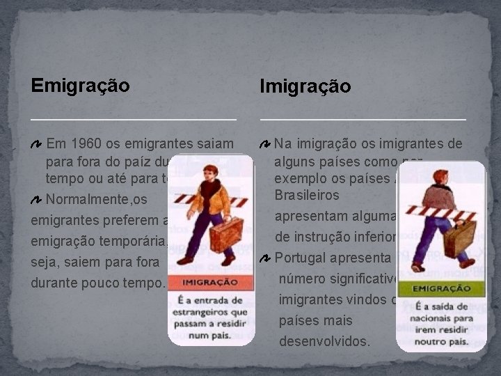 Emigração Em 1960 os emigrantes saiam para fora do paíz durante muito tempo ou