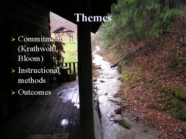 Themes Commitments (Krathwohl, Bloom) Ø Instructional methods Ø Outcomes Ø 