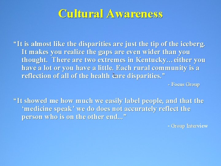 Cultural Awareness “It is almost like the disparities are just the tip of the