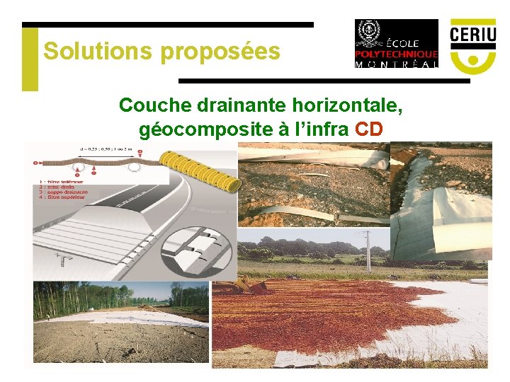 Solutions proposées Couche drainante horizontale, géocomposite à l’infra CD 