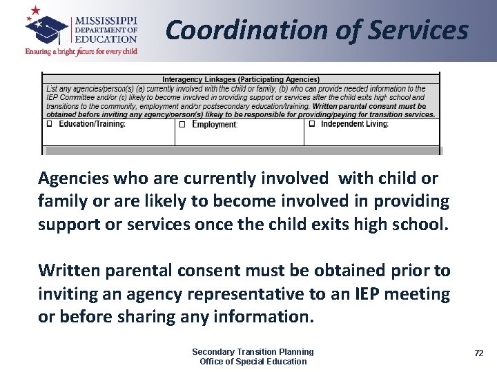 Coordination of Services Agencies who are currently involved with child or family or are