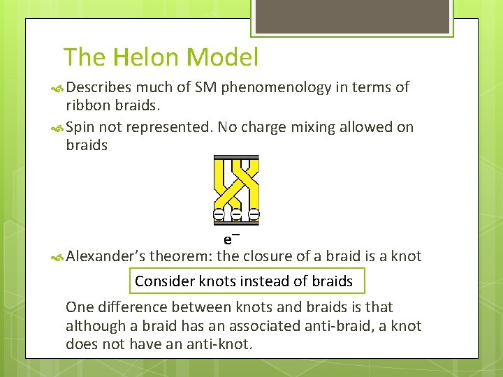 The Helon Model Describes much of SM phenomenology in terms of ribbon braids. Spin