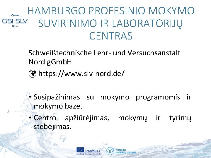 HAMBURGO PROFESINIO MOKYMO SUVIRINIMO IR LABORATORIJŲ CENTRAS Schweißtechnische Lehr- und Versuchsanstalt Nord g. Gmb.