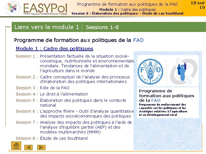 Programme de formation aux politiques de la FAO Module 1 : Cadre des politiques