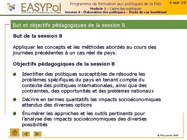 Programme de formation aux politiques de la FAO 4 sur 19 Module 1 :