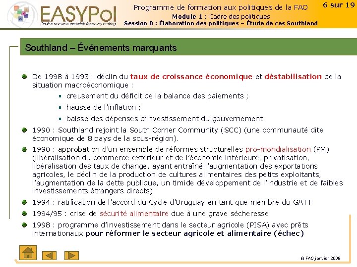 Programme de formation aux politiques de la FAO 6 sur 19 Module 1 :