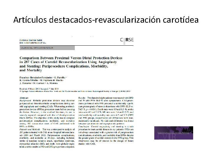 Artículos destacados-revascularización carotídea Artículos destacados-revascularización carotídea