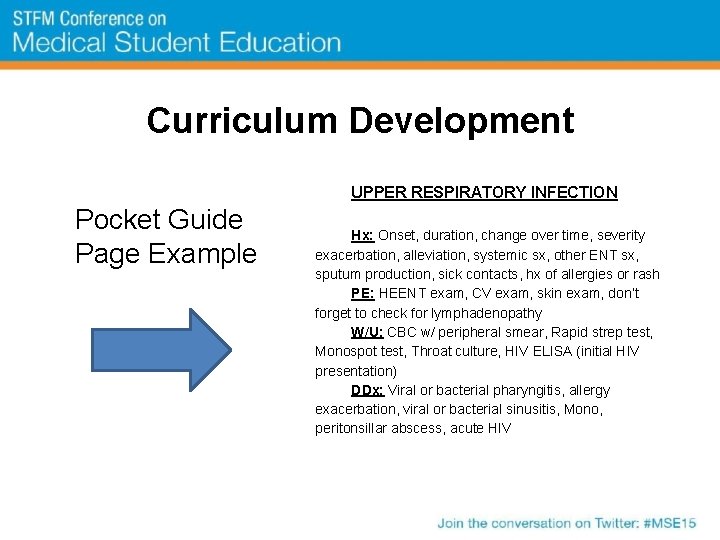 Curriculum Development UPPER RESPIRATORY INFECTION Pocket Guide Page Example Hx: Onset, duration, change over