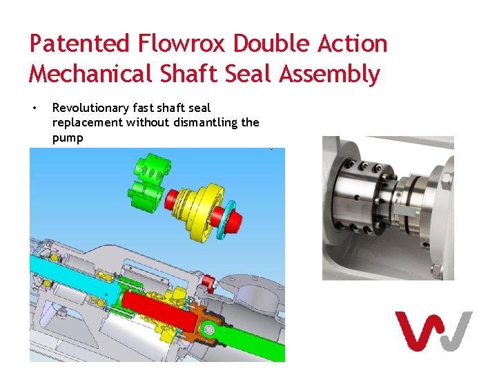 Patented Flowrox Double Action Mechanical Shaft Seal Assembly • Revolutionary fast shaft seal replacement