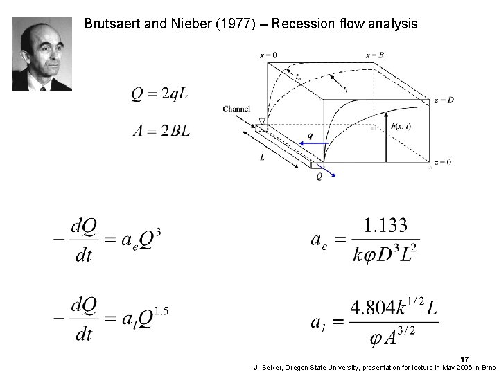 Brutsaert and Nieber (1977) – Recession flow analysis 17 J. Selker, Oregon State University,