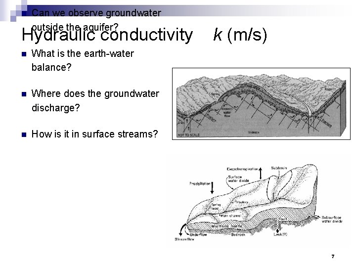 n Can we observe groundwater outside the aquifer? Hydraulic conductivity k (m/s) n What