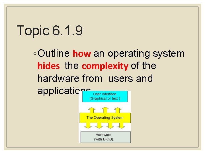 Topic 6. 1. 9 ◦ Outline how an operating system hides the complexity of