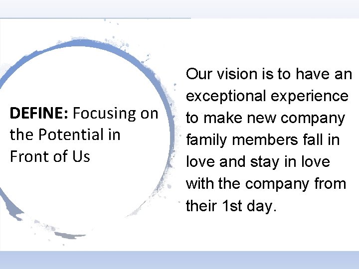 DEFINE: Focusing on the Potential in Front of Us Our vision is to have DEFINE: Focusing on the Potential in Front of Us Our vision is to have