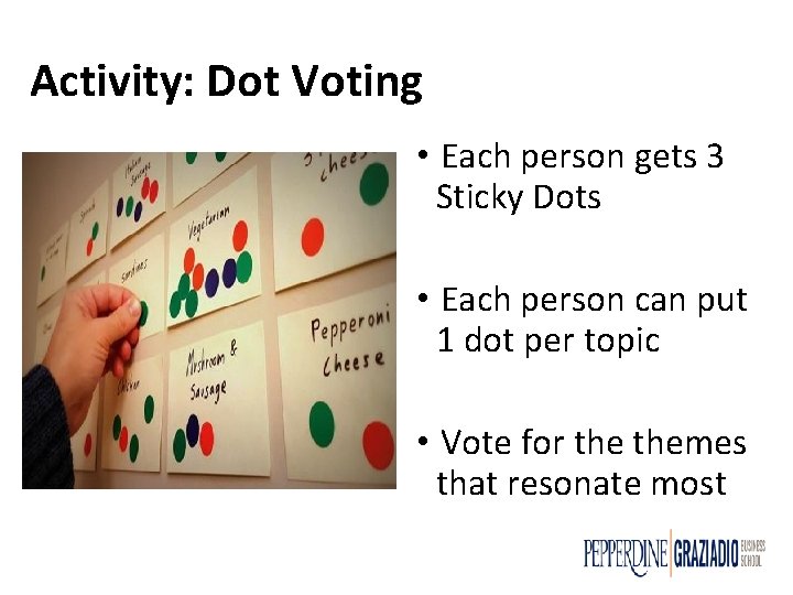 Activity: Dot Voting • Each person gets 3 Sticky Dots • Each person can Activity: Dot Voting • Each person gets 3 Sticky Dots • Each person can