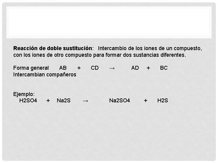 Reacción de doble sustitución: Intercambio de los iones de un compuesto, con los iones