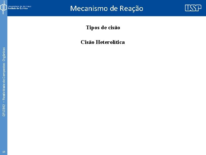 Mecanismo de Reação Tipos de cisão QFL 0342 – Reatividade de Compostos Orgânicos Cisão