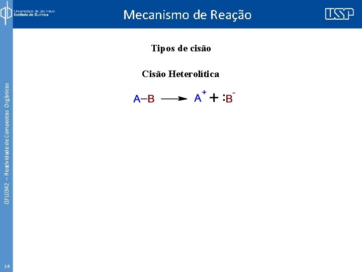 Mecanismo de Reação Tipos de cisão QFL 0342 – Reatividade de Compostos Orgânicos Cisão