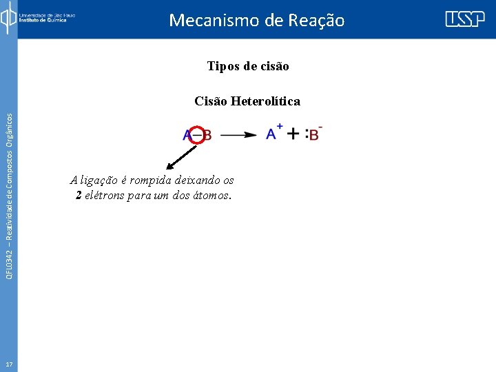 Mecanismo de Reação Tipos de cisão QFL 0342 – Reatividade de Compostos Orgânicos Cisão