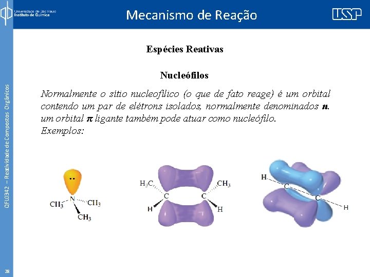Mecanismo de Reação Espécies Reativas QFL 0342 – Reatividade de Compostos Orgânicos Nucleófilos 28