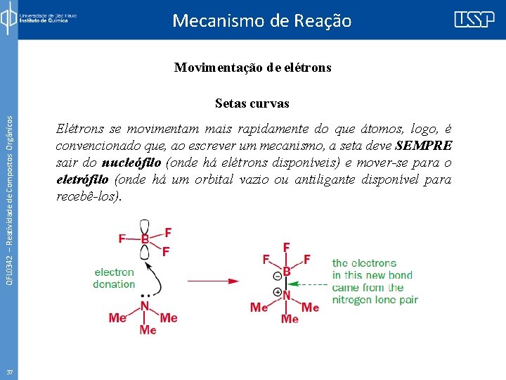 Mecanismo de Reação Movimentação de elétrons QFL 0342 – Reatividade de Compostos Orgânicos Setas