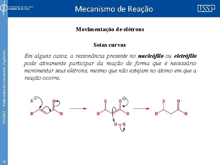 Mecanismo de Reação Movimentação de elétrons QFL 0342 – Reatividade de Compostos Orgânicos Setas