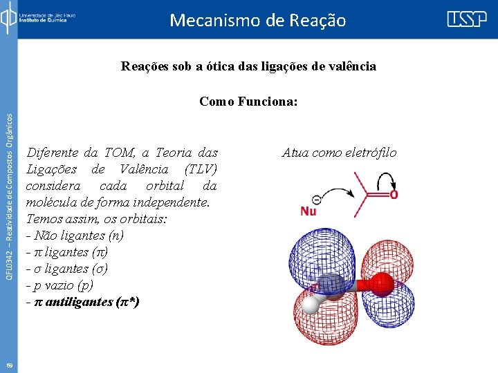 Mecanismo de Reação Reações sob a ótica das ligações de valência QFL 0342 –