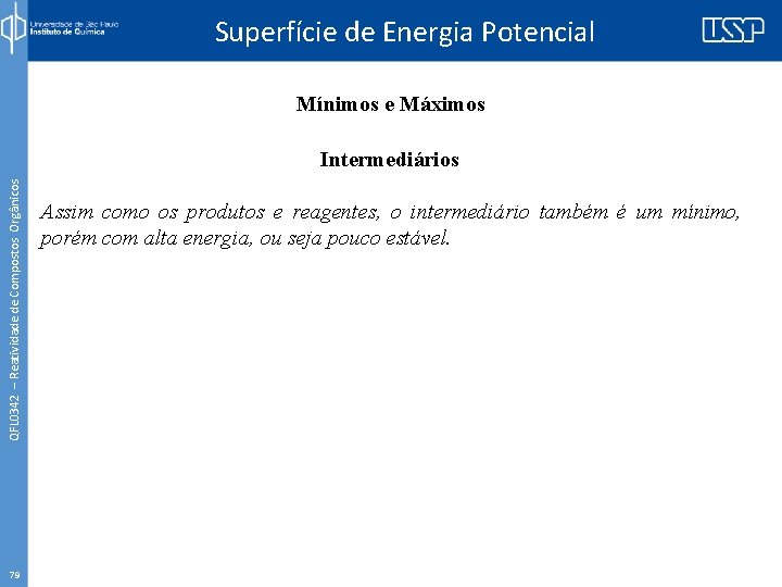 Superfície de Energia Potencial Mínimos e Máximos QFL 0342 – Reatividade de Compostos Orgânicos