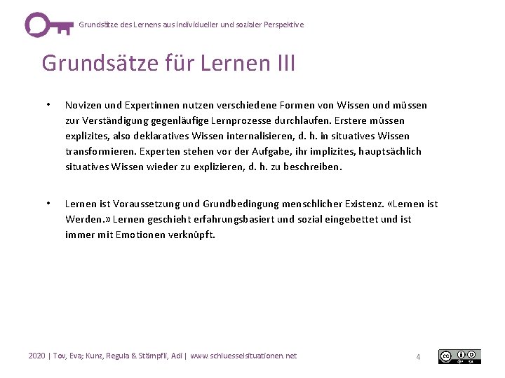 Grundsätze des Lernens aus individueller und sozialer Perspektive Grundsätze für Lernen III • Novizen