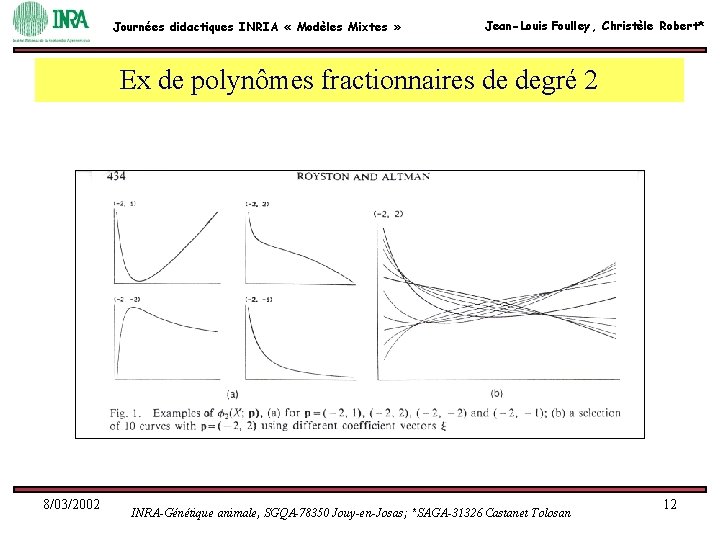 Journées didactiques INRIA « Modèles Mixtes » Jean-Louis Foulley, Christèle Robert* Ex de polynômes