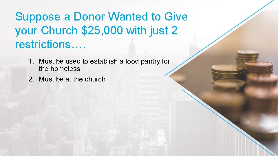 Suppose a Donor Wanted to Give your Church $25, 000 with just 2 restrictions….