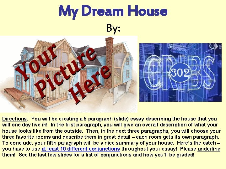 My Dream House By: Directions: You will be creating a 5 paragraph (slide) essay