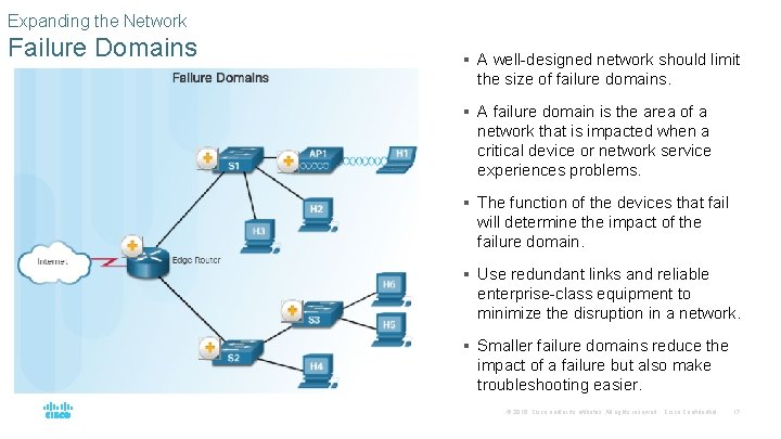 Expanding the Network Failure Domains § A well-designed network should limit the size of