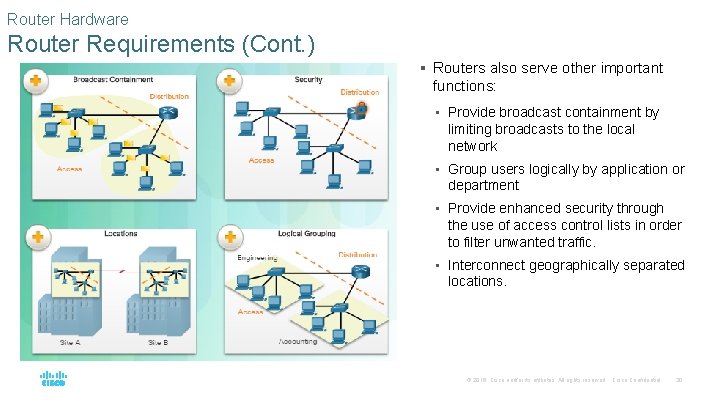 Router Hardware Router Requirements (Cont. ) § Routers also serve other important functions: •